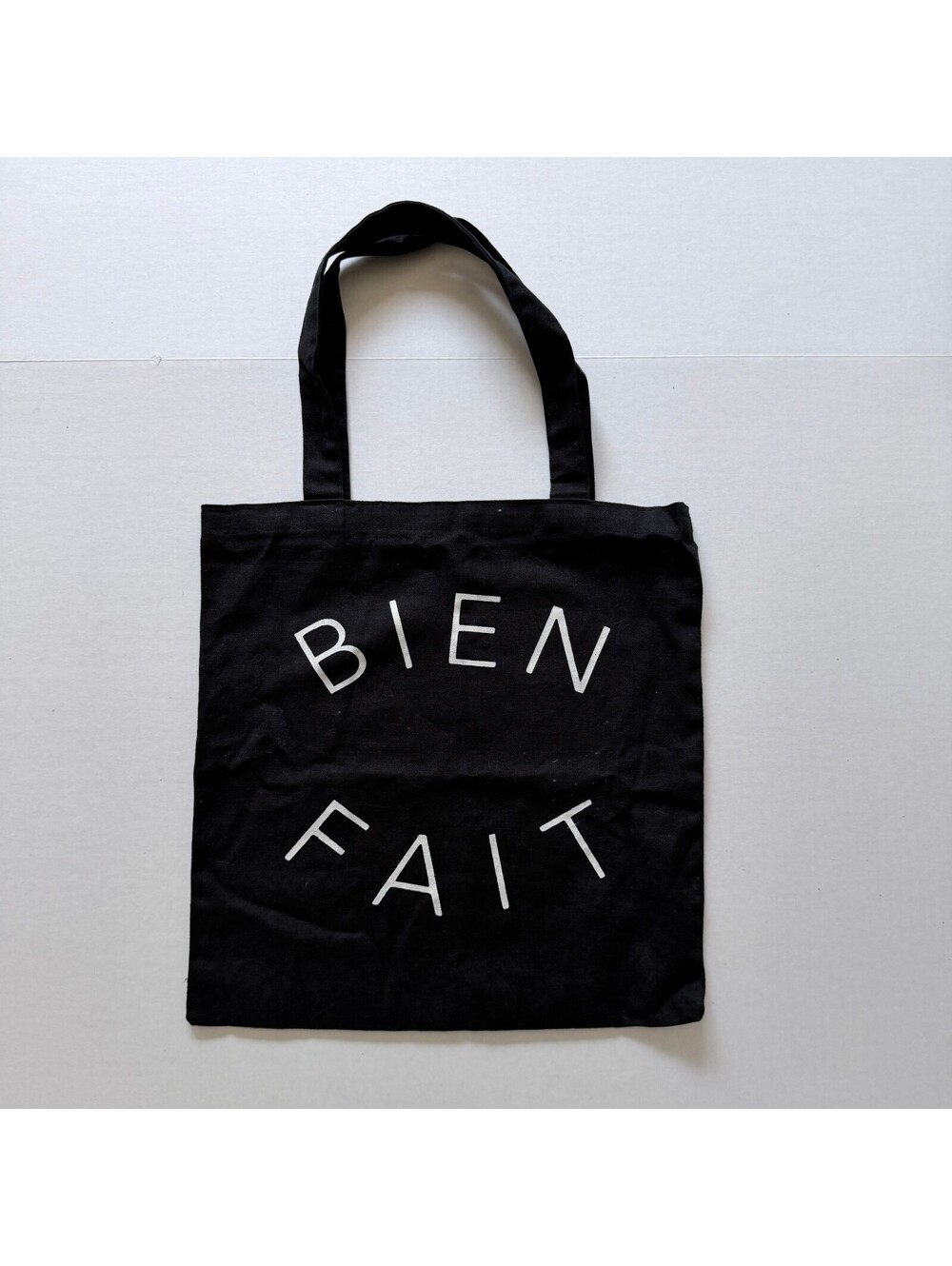 Madewell Black Canvas Tote Bag with 'Bien Fait' Print, Approx. 16" Height